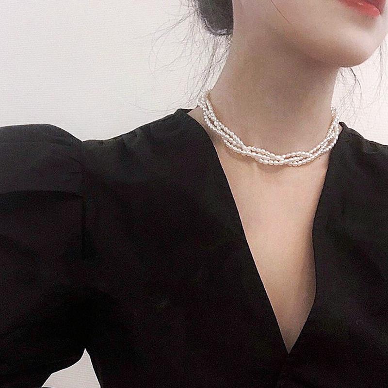 Natural Freshwater Pearl Necklace Female Niche Design Sense Versatile Cold Wind Multi-layer Twist Choker Neck Chain Stacked Wear