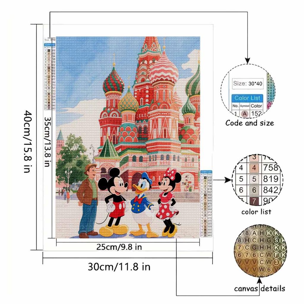 Diamond Mosaic Colorful Diamond Painting Mickey, Minnie and Donald Duck Full Round Embroidery Cartoon Creative Hobbies Wall Decor