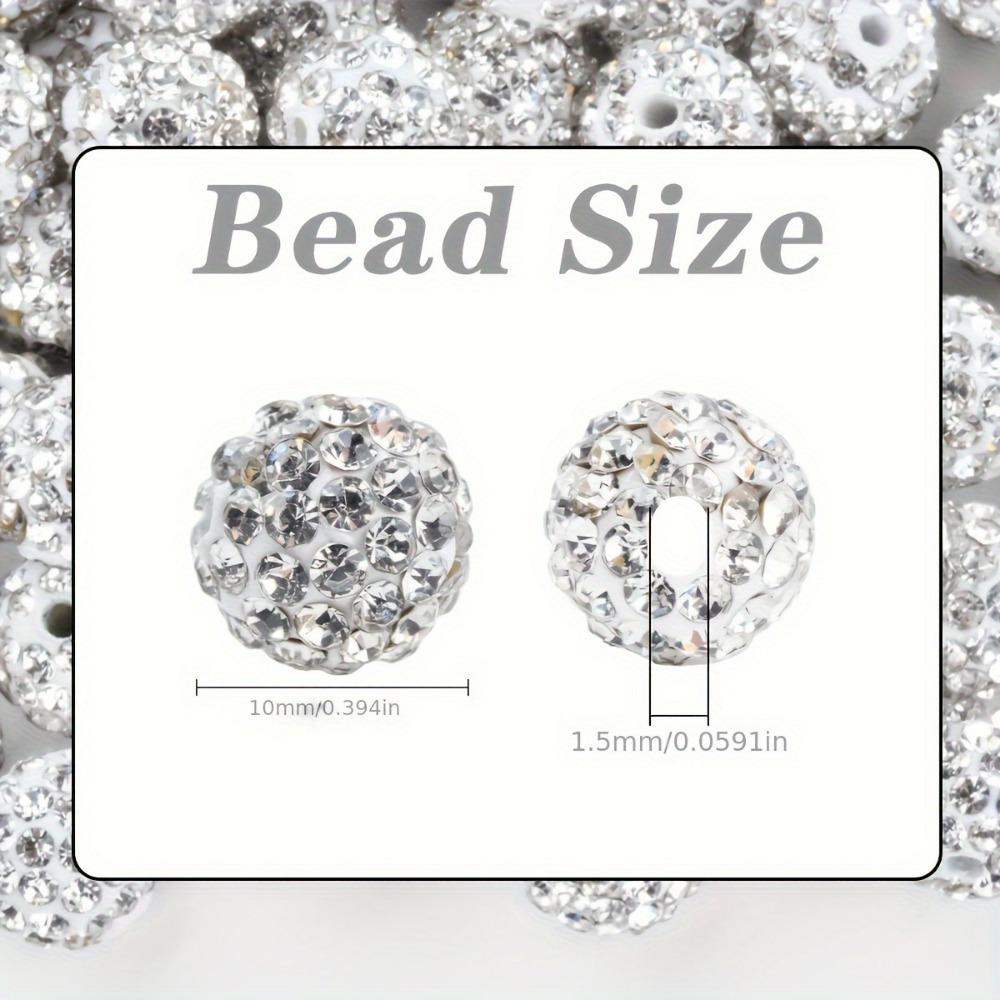 50pcs White 10mm Rhinestone-Encrusted Polymer Clay Beads for DIY Bracelets & Necklace Decorations - Sparkling Round Craft Beads