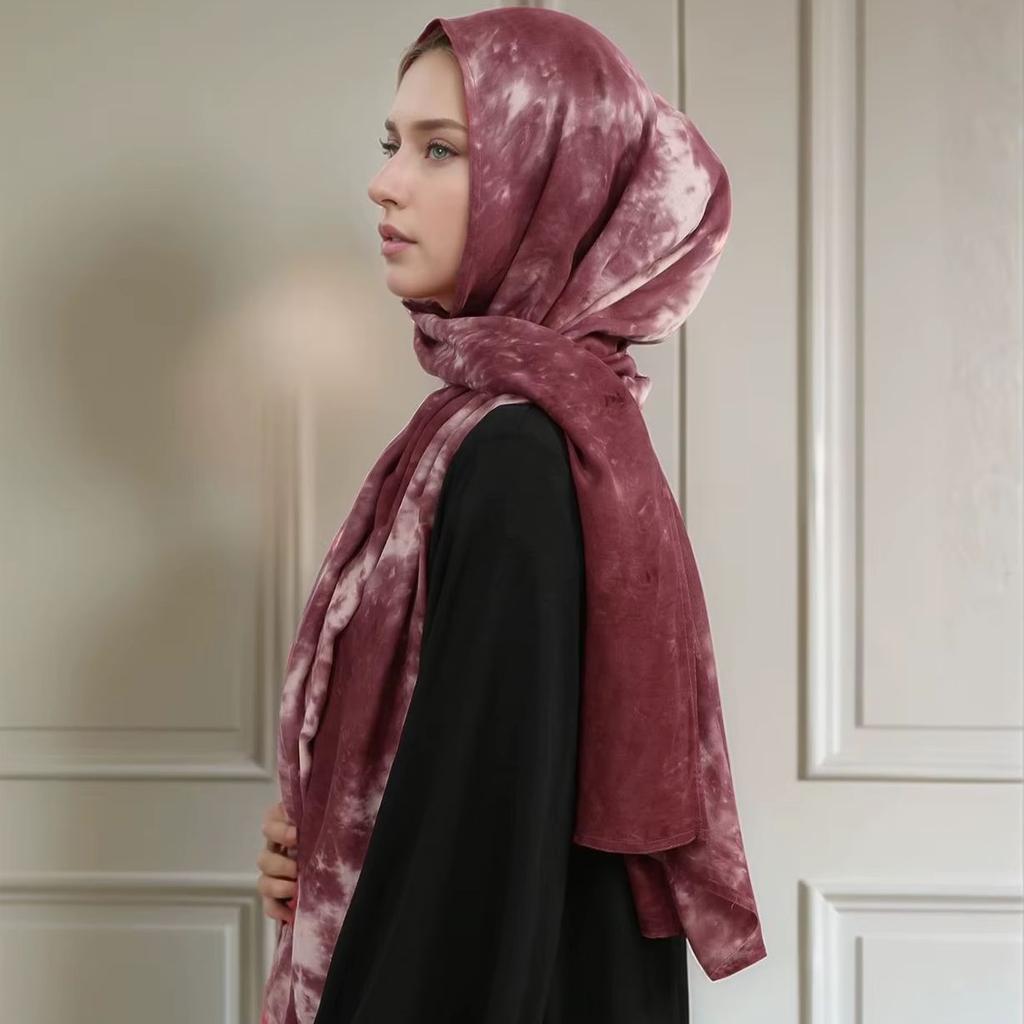 Muslim Women Hijabs Ramadan Scarves Tie Dye Jersey Hijab Scarf Woman Printed Cotton Islamic Big Size Turban Stretchy Headscarf