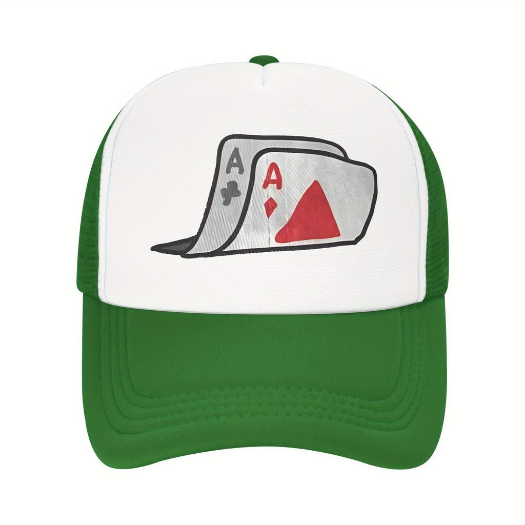 Double Ace Playing Cards Trucker Hat Mesh Back Breathable Adjustable Baseball Cap Casual Unisex Headwear