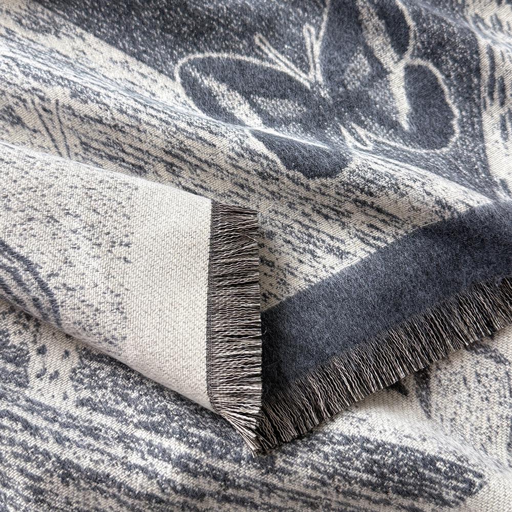 Luxury Butterfly Print Faux Cashmere Scarf: Warm, Stylish Color-Block Shawl for Women, Perfect Winter Neck Warmer