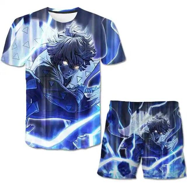 Baby Demon Slayer T shirt Clothes Summer Boys Clothing Sets Fashion T shirt+Short Pants 2pcs Suit Children Clothes Streetwear