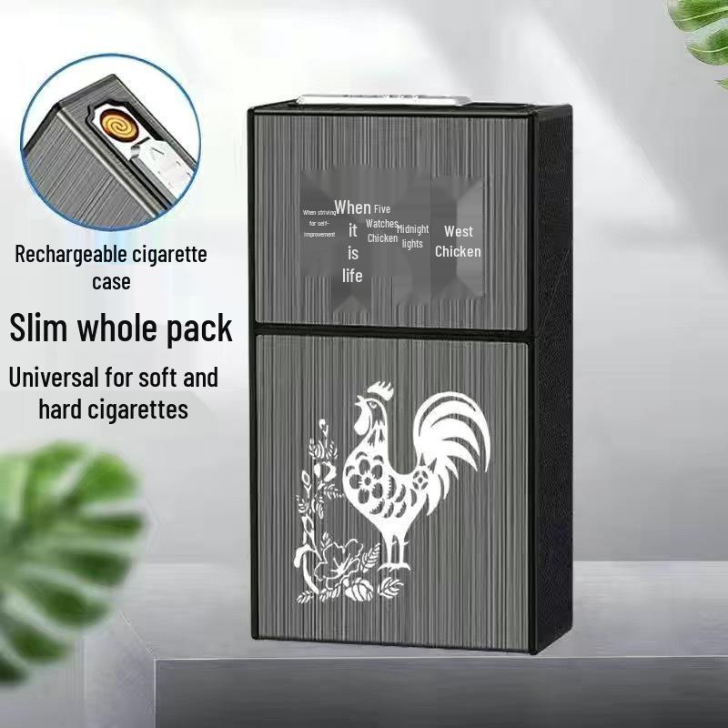 Slim 20-Piece Cigarette Case with Rechargeable Lighter - Moisture-Proof, Pressure-Resistant Flip-Top Design.