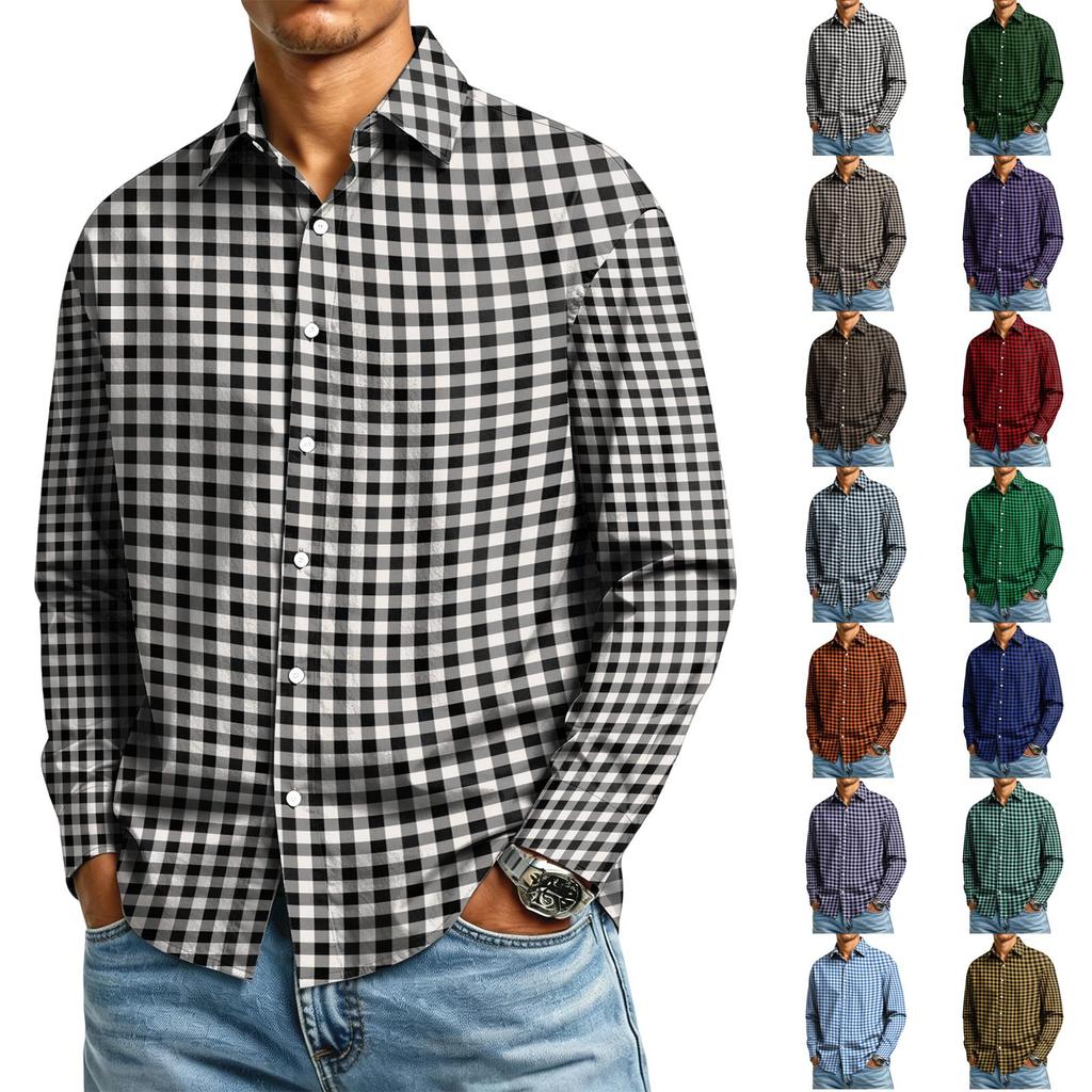 Men's Long Sleeve Plaid Shirt with Collar for Casual Daily Wear