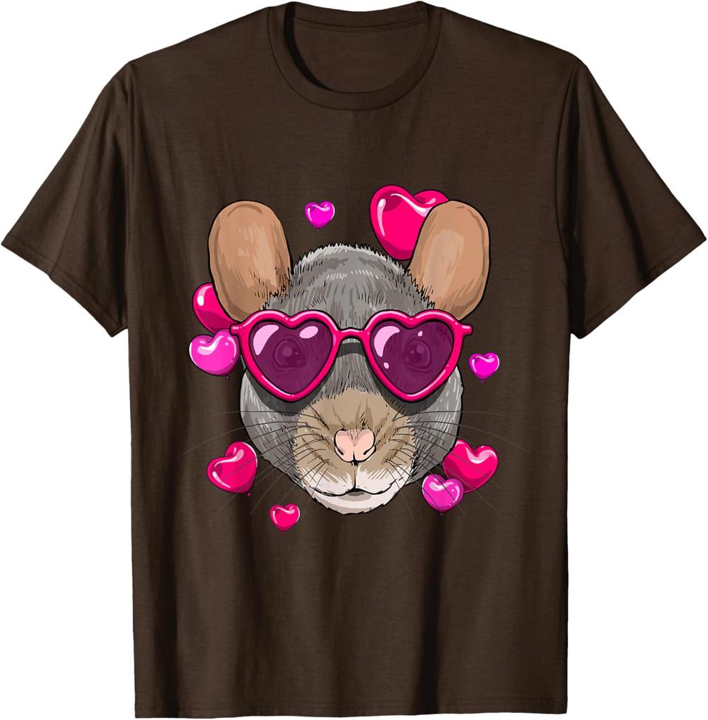Valentine Chinchilla Rat Lover Heart Sunglasses Graphic Tee Cute Rodent Animal T-Shirt