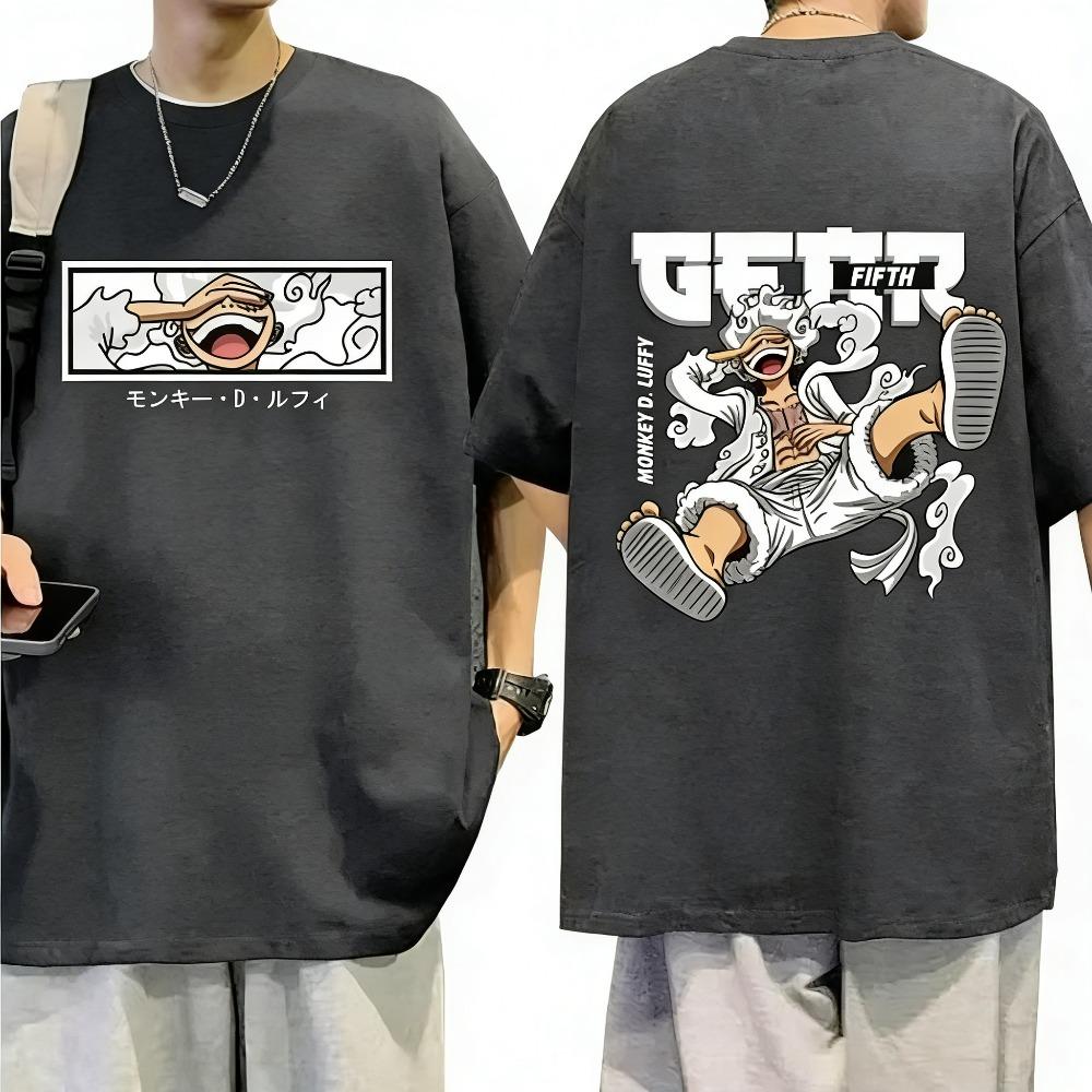 Plus Size One Piece Anime Printed Men and Women Tshirt Casual Parent Child Top Fashion Harajuku Style Y2K Street Wear Summer