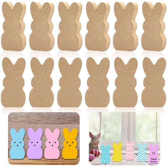 24 Pieces Easter Wooden Bunny Cutouts Unfinished Bunny Table Wooden Signs Peeps Bunny Shaped Blank Wooden Signs Rabbit Shape Tabletop Decoration for