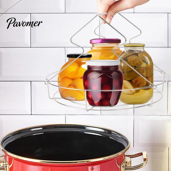 Kitchen Tool for Preserving 3-in-1 Stainless Steel Canning Rack with Foldable Handles, Anti-Scald Jar Metal Mesh Can Lifter, Rust‑Proof Pot