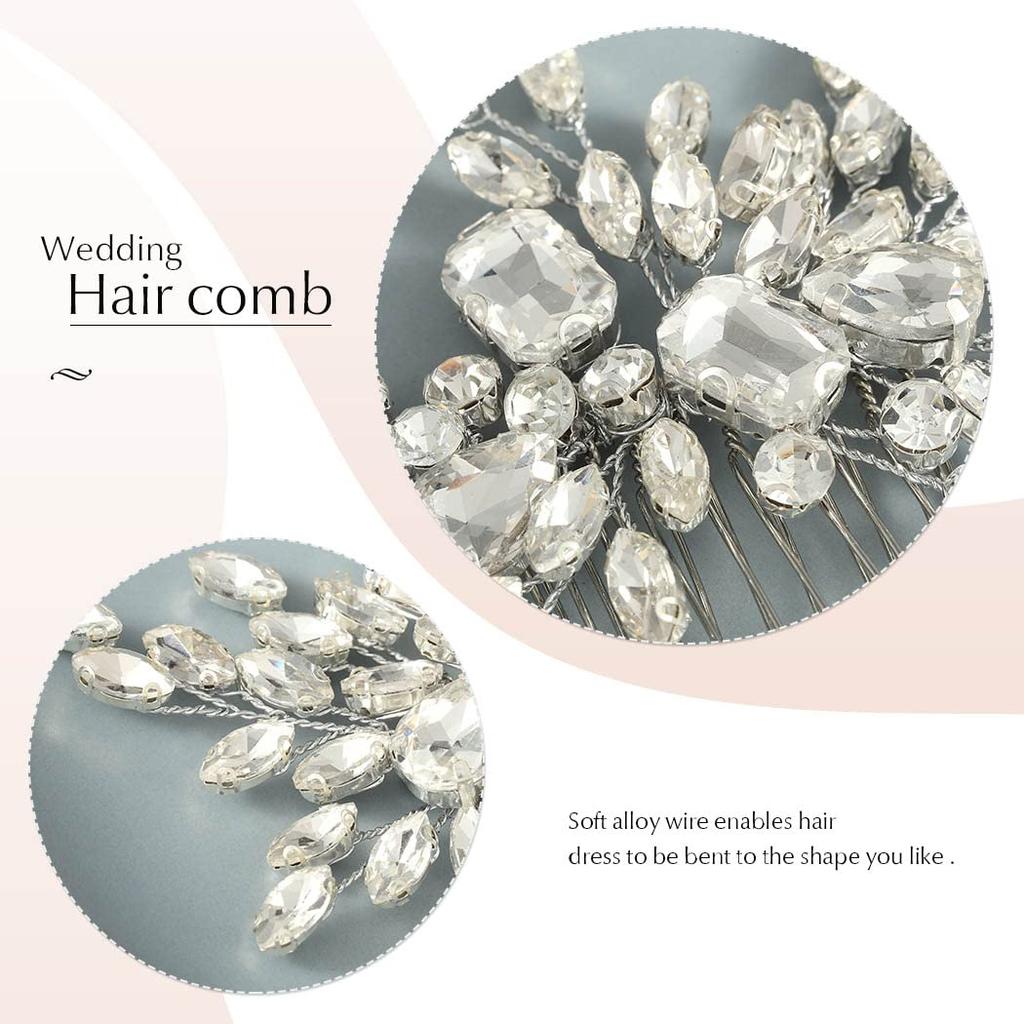 Catery Crystal Bride Wedding Hair Comb Silver Side Combs Bridal Hair Piece Clips Headpiece Hair Accessories for Women and Girls