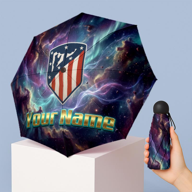 Atletico Madrid Manual Five Fold 8 Rib Umbrella Support Custom Text, Lightweight Travel Umbrella
