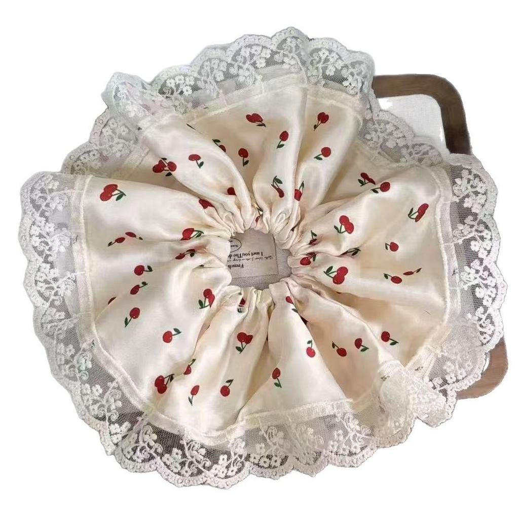 Koreanischer Waldstil Kirschspitze Scrunchie – Extra Groß, Süßes Pferdeschwanz-Haaraccessoire für Frauen