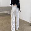 White denim wide-leg trousers, women's pear-shaped figure, high waist, small man, loose hip covering, large size straight mopping pants