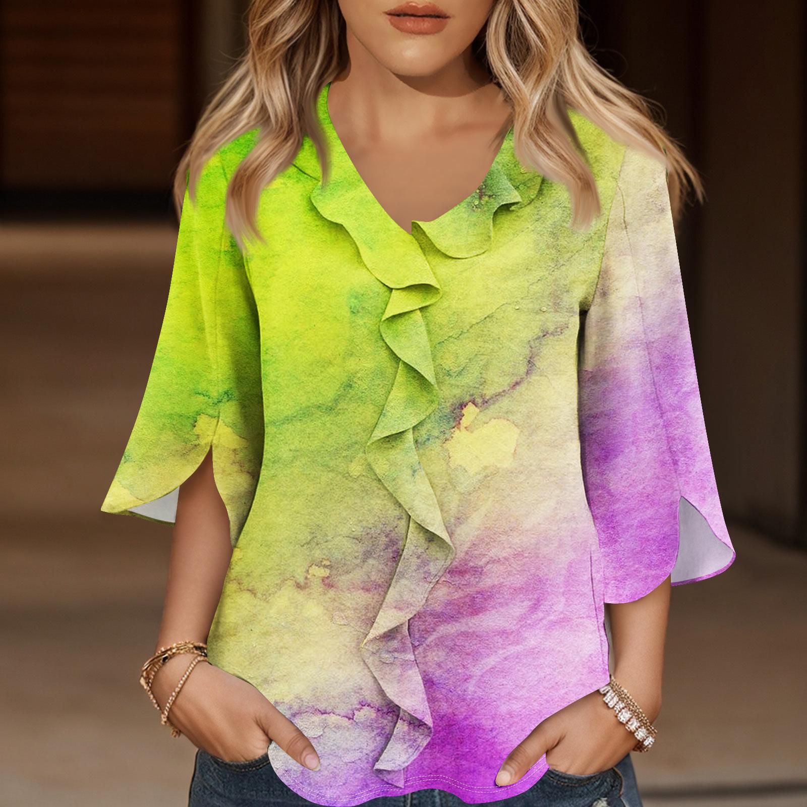 

Рубашки с рукавом 3/4 для женщин, милые топы, футболки с рисунком, блузки, повседневные базовые топы больших размеров, пуловеры S жёлтый