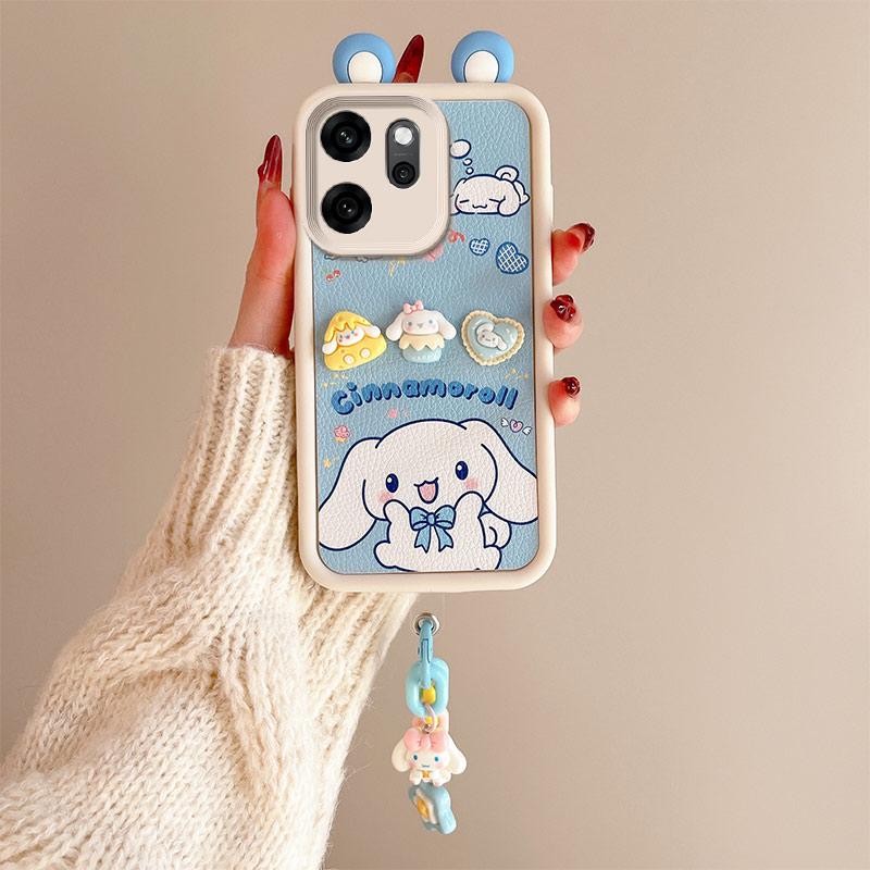 KEYSION Cute Ear 3D Cartoon Case for OPPO Reno14 F 5G with Bracelet Soft Silicone Shockproof Phone Cover for OPPO Reno 14F 5G