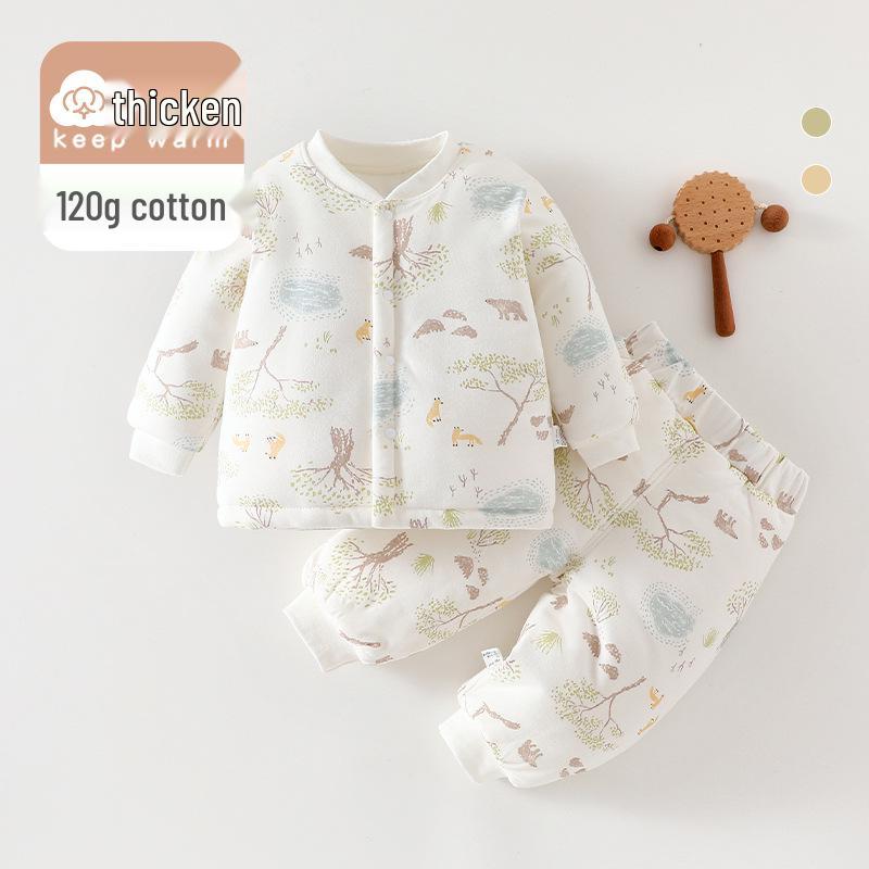 

Premium Spring/Autumn Pure Cotton Baby Two-Piece Set: 120g Padded Warm Homewear Jacket 90cm [18-22 lbs]