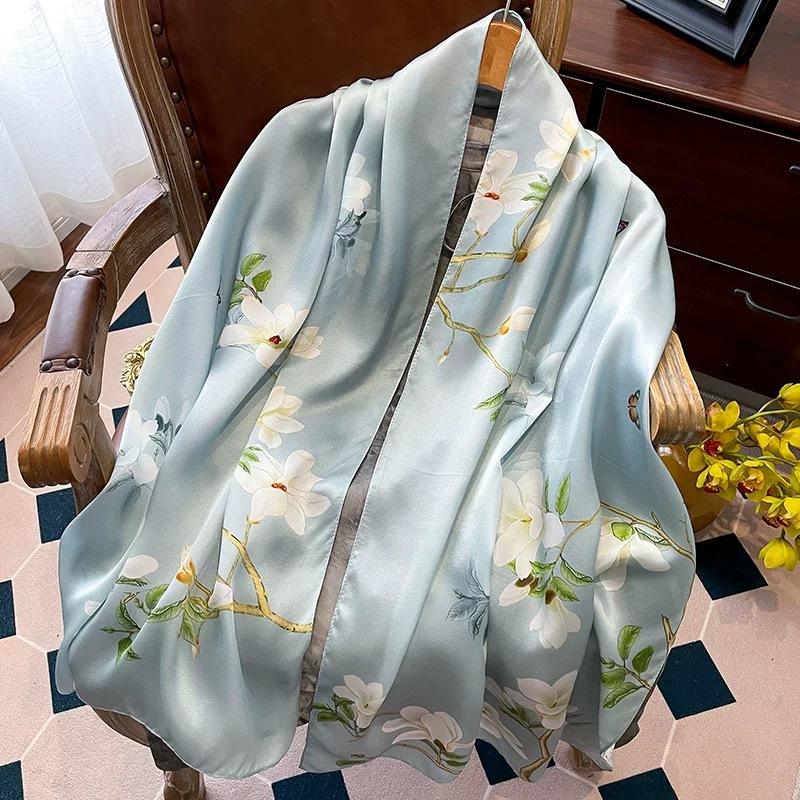 100% Natural Silk Scarf Square Female Fashion Beach Pashmina Bufanda Folral Women Shawl Wraps Bandana Scarves Foulard Echarpe