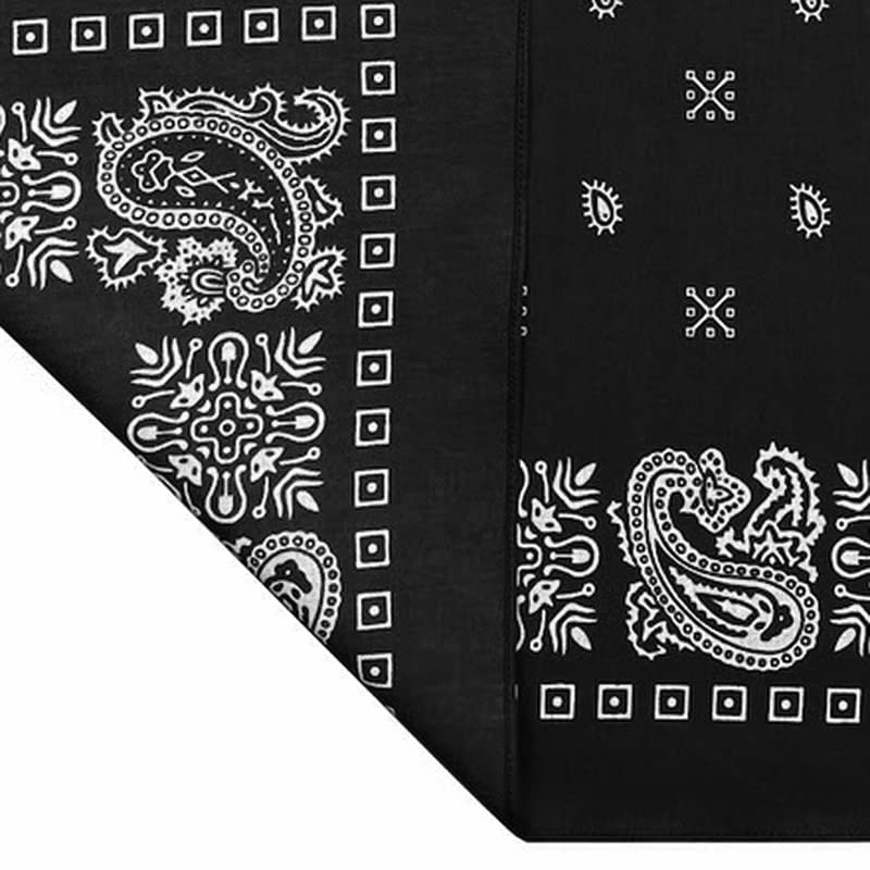 Trifong Bandana Black Unisex Cotton 100% Cotton Cashew Paisley Men's Black 55cm X 55cm