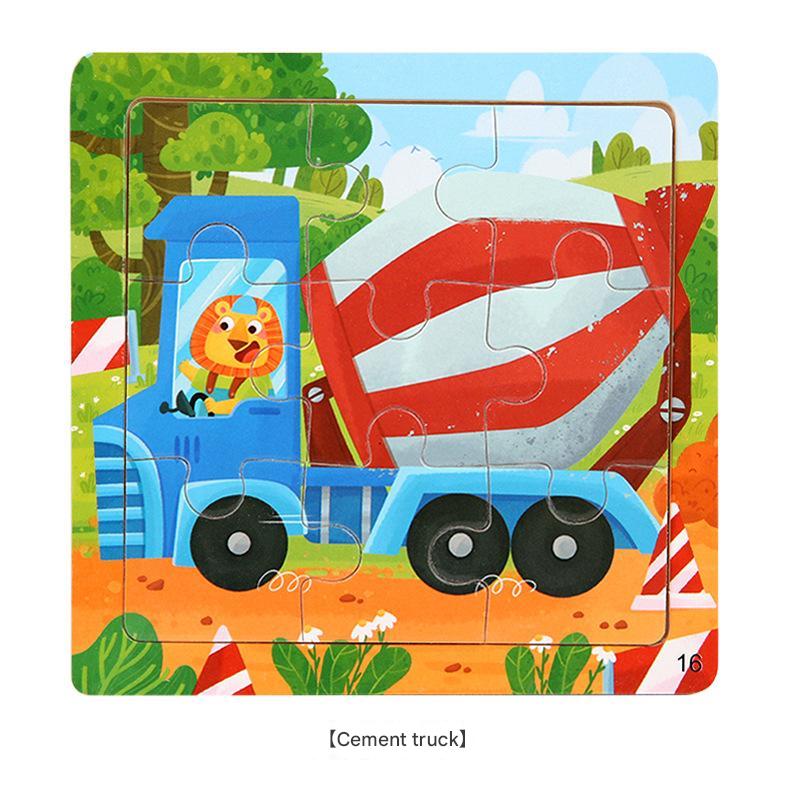 9-Piece Wooden Children'S Jigsaw Puzzle Toy For Early Childhood Education Cartoon Animal Transportation Cognitive Puzzle