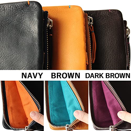[CCOMPANY LIMITED] Men's Medium Wallet, Coin Purse, Card Case, Genuine Leather, Zipper Closure, Maurice (Dark Brown)
