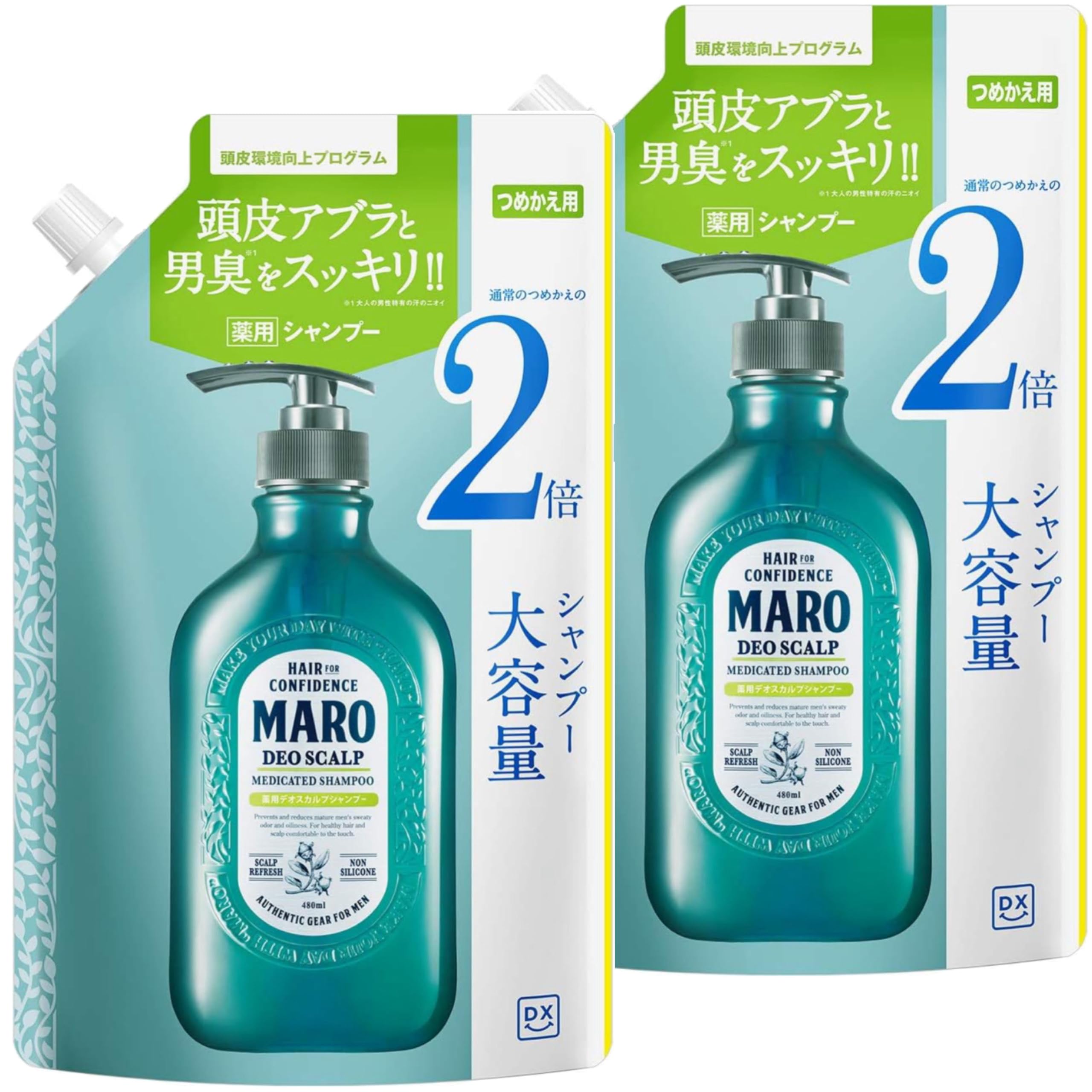 

[Amazon.co.jp exclusive] [Large capacity, 2-pack] Maro Deo Scalp Medicated Shampoo, Green Mint Scent, Refill, 800ml x 2