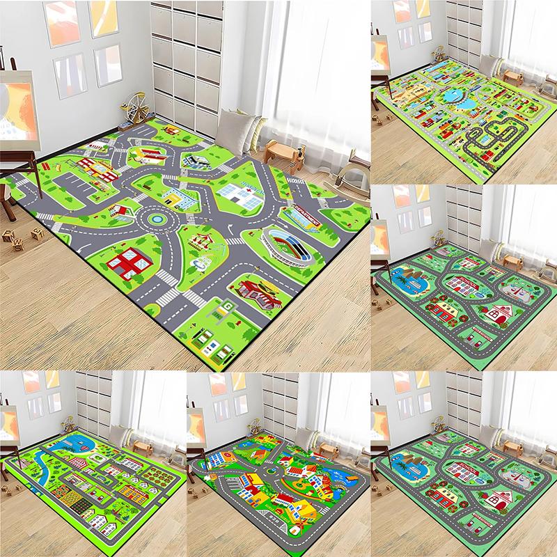 Children's Road Traffic Rules Enlightenment Theme Cartoon Toy Cars Popular Science for Boys and Girls Baby Room Carpet
