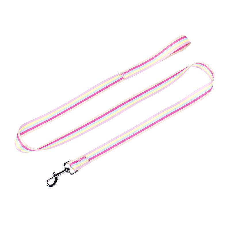 Rainbow Walking Dog Rope Large Medium And Small Traction Rope Snap On Pet Collar Nylon Strap Woven Dog Pet Accessories