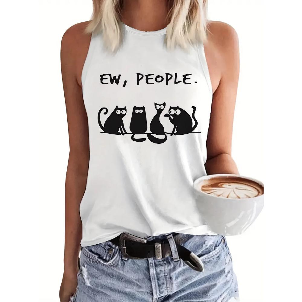 Cute T-shirt with black cat pattern printed vest S
