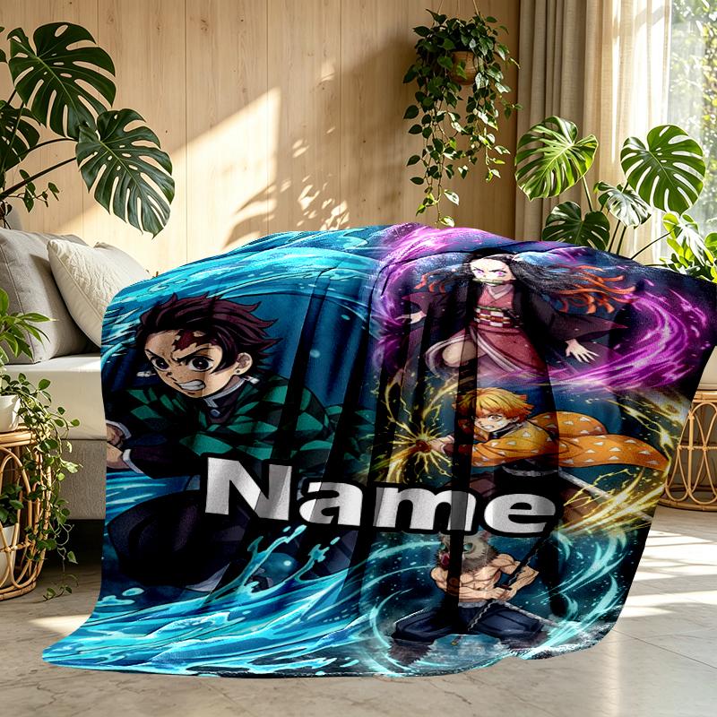 Custom Name Personalized Demon Slayer Print Blanket, Home Decor, Bedroom, Sofa, Camping, Couch, Gifts for Birthday Christmas