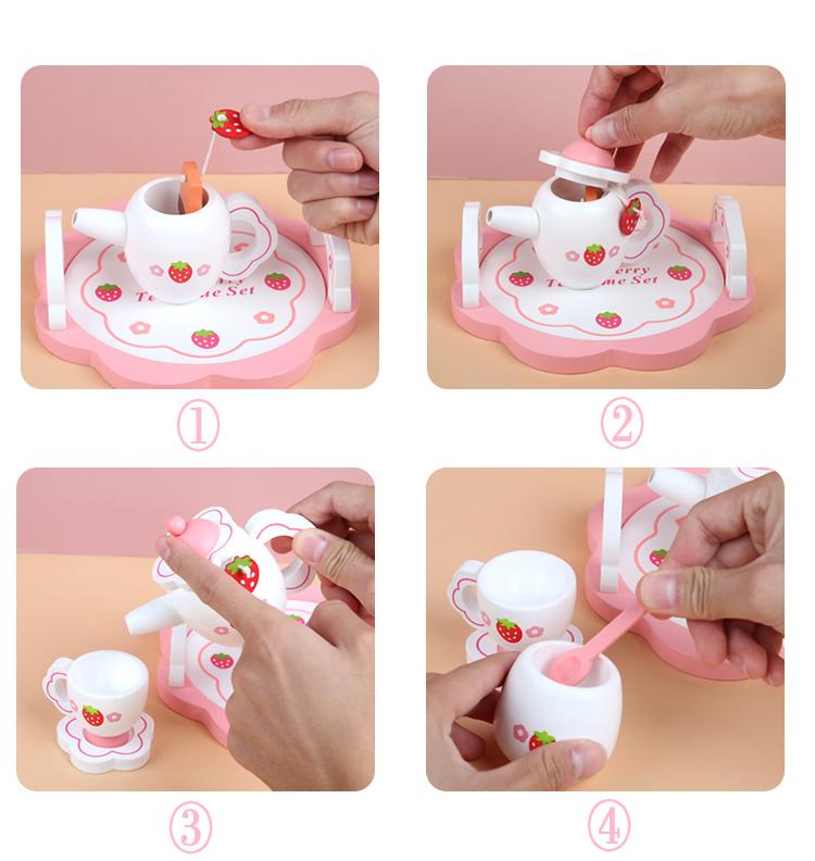 Wooden Afternoon Tea Set Toy Pretend Play Food Learning Role Play Game Early Educational Toys for Toddlers Girls Boys Kids Gifts