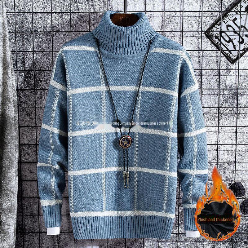 

Мужской модный свитер с высоким воротом из толстого бархата - корейский стиль, вязаный, свободный крой, модный топ с длинным воротником для подростков M for 90-105 jin