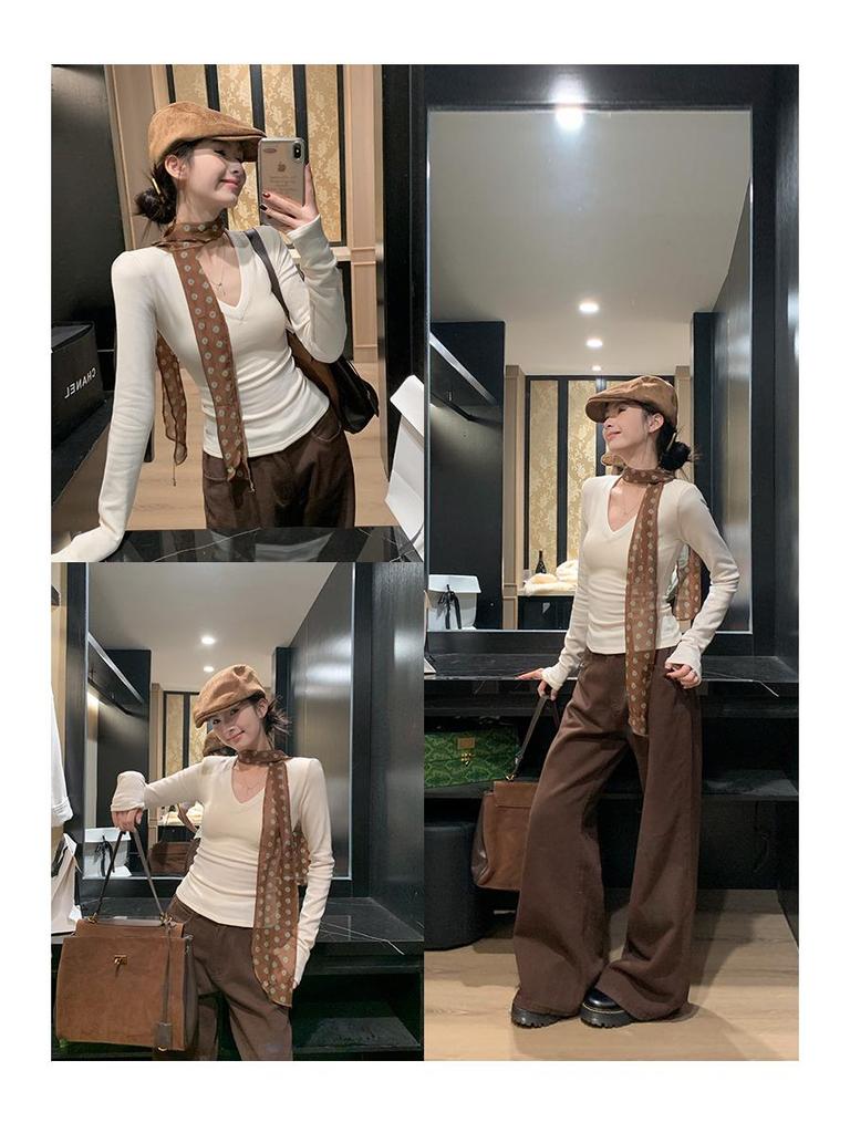 Women's Slim Fit V-Neck Long Sleeve Base Layer Top for Autumn/Winter 2025