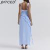 BITCED Women's Fashionable and Sensual Summer/Autumn Dress with Puffed Sleeves, Paneled Design and Elegant Slit