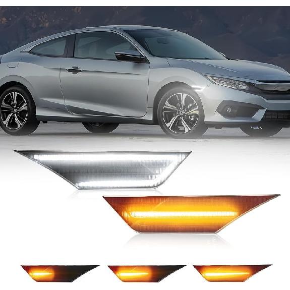 AUTOONE Switchback LED Side Marker Lights Compatible With 10Th Gen Honda Civic 2016-, Amber Yellow Turn Signals & White Daytime Running Lights,