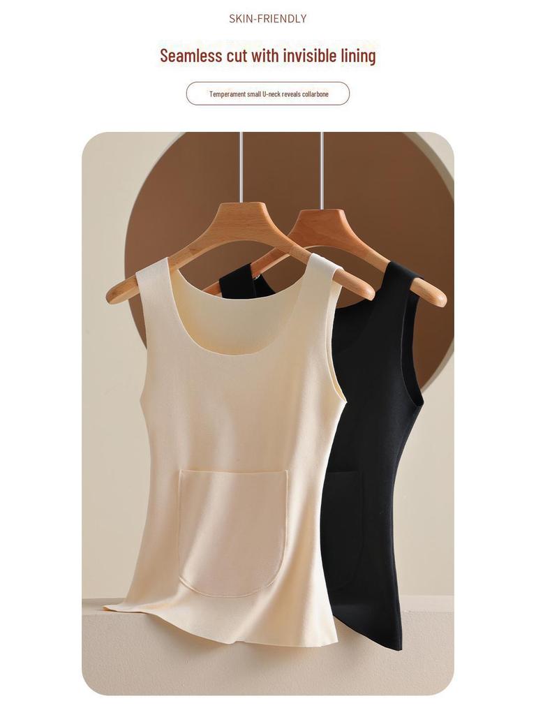 Dámská bezešvá hřejivá vesta z německého sametu s dvojitými kapsami - Zesílená pro podzim a zimu.