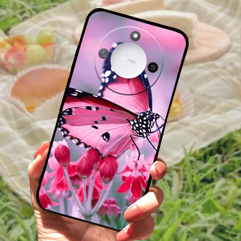 For Huawei Honor X60 Case Flowers Painted Cover Black Silicone Soft TPU Phone Case For Honor X60 Protective Shell Bumper