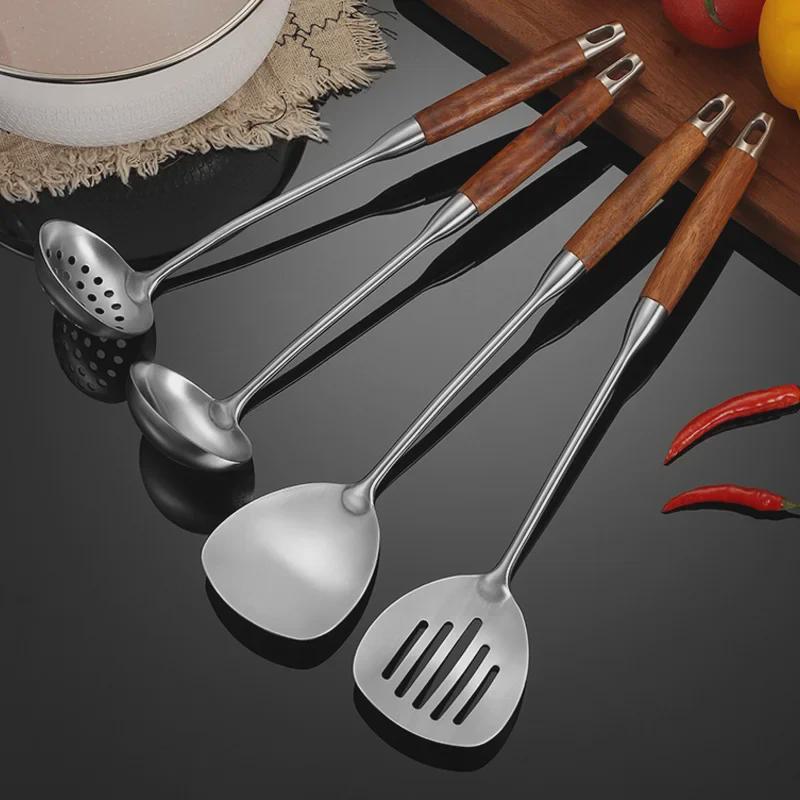 Mini Szpatułka Łyżka ze Stali Nierdzewnej z Rękojeścią z Drewna Różanego – Antypoślizgowe Przybory Kuchenne