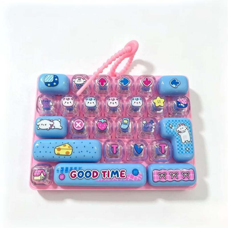 Cartoon 26 Grid Keyboard Fidget Toy Keychain Portable Stress Relief Toy for Kids Adult Family Gathering Interactive Game