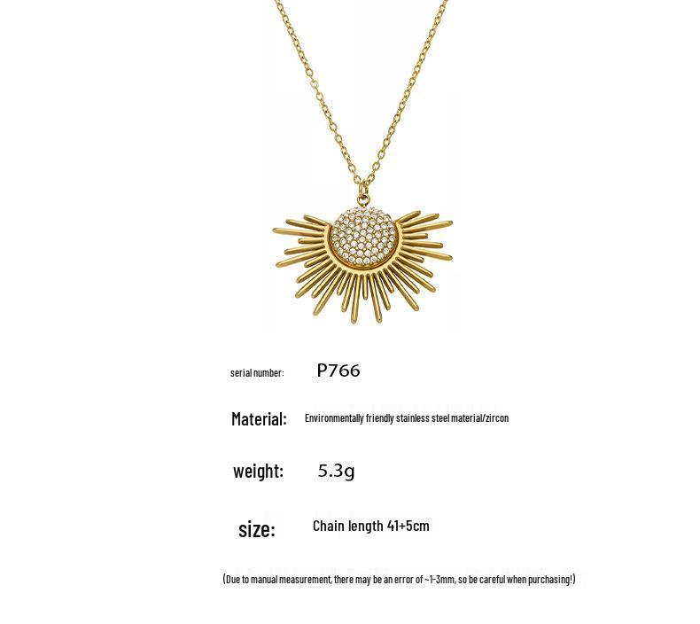 5A Zircon Sun Pendant Necklace, 18k Gold-Plated Stainless Steel