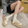 European Leather Thick Baseplate Shoes Women's Spring 2025 New Color Matching Versatile Internet Celebrity Leisure Sports Moral Training Shoes