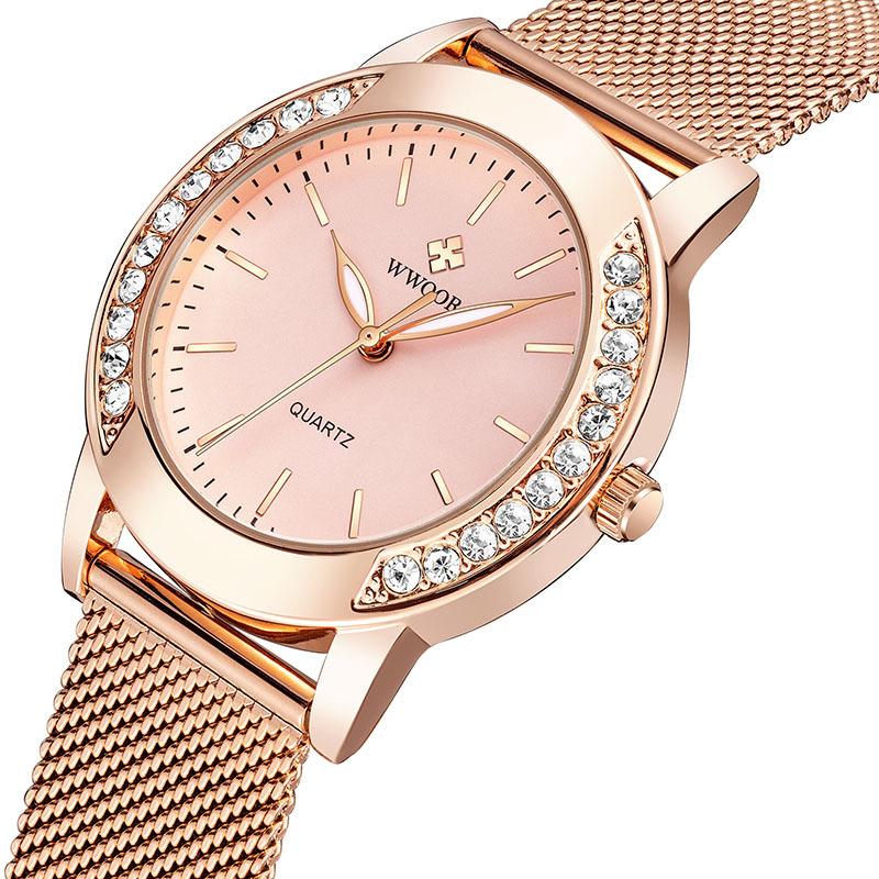 WWOOR Women Watch Luxury Diamond Dress Watch For Women Waterproof Ladies Quartz Bracelet Wristwatch Gift