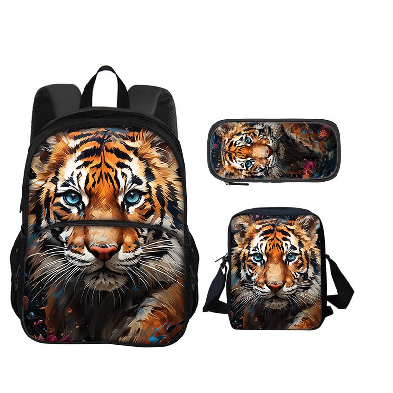Zaino Zainetto Astuccio Borsa a tracolla Tigre con stampa animale Set da 3 pezzi regalo perfetto per la scuola i compleanni di ragazzi e ragazze