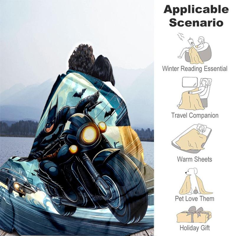 1pc Batman Motorcycle Chase Cartoon Blanket,Portable Throw for Travel & Camping, All Season Cozy Blanket,Ideal Gift