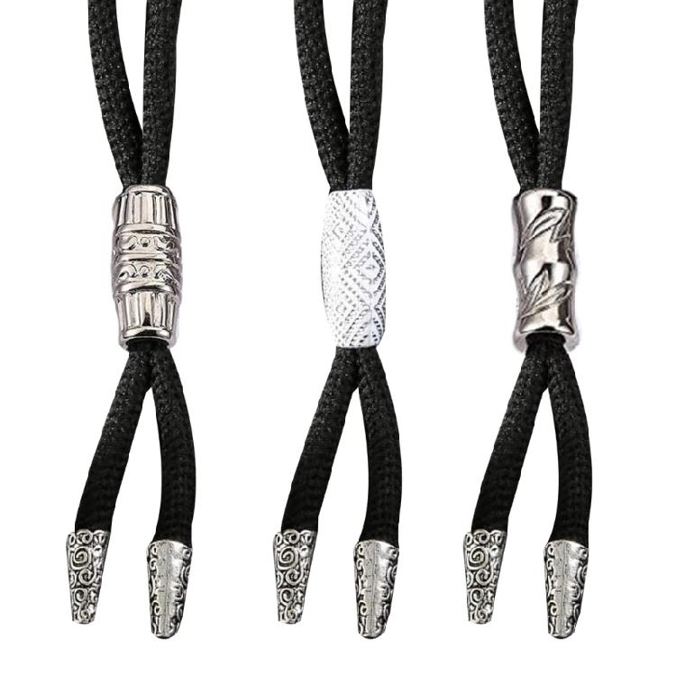 Braided Shoestring Tube Bolo Tie Carved Charm Cowboy Necktie Necklace