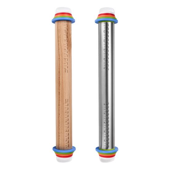 Easy to Clean Rolling Tool for Cookies Pin with Thickness Rings, Ergonomic Measurement Markings Kitchen Tool, Rust Resistant Metal Dough Non-Stick