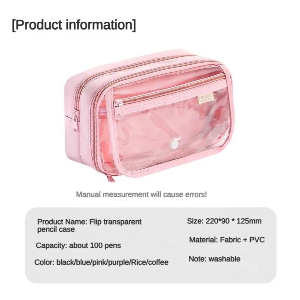 Multi-layer Transparent Pen Bag Zipper Stationery Box Transparent Pencil case  School
