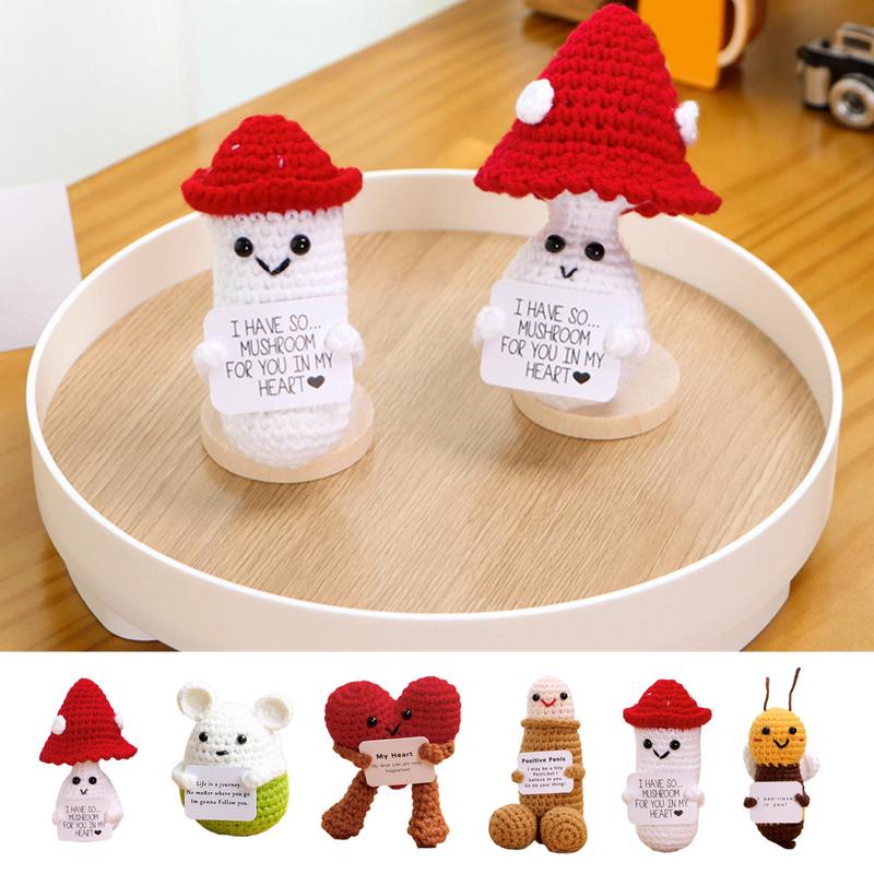 Funny Positive Toys with Card Knitted Inspired Toy Creative Inspirational Crochet Dolls Birthday Gifts for Friends