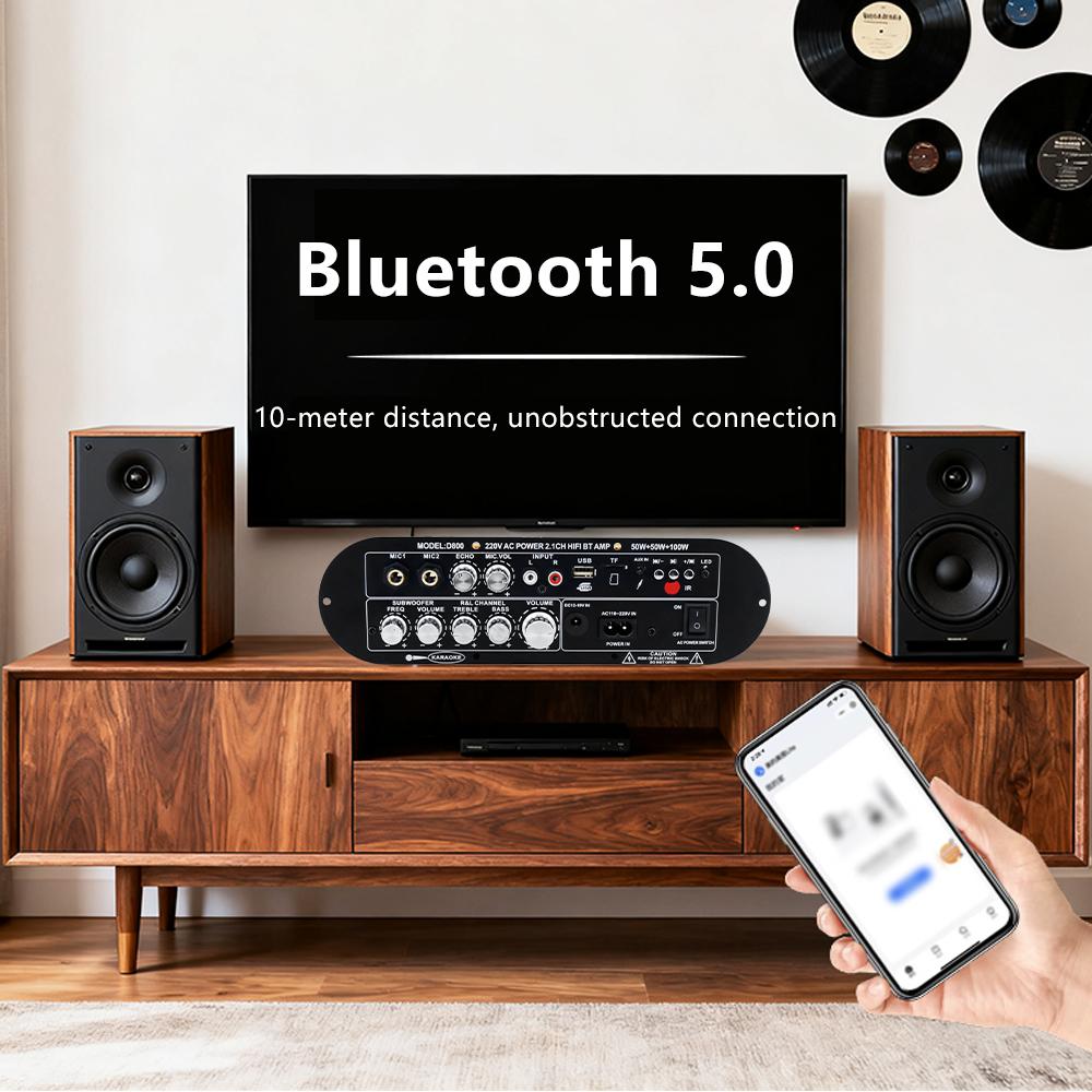 DC 12-19V D800/D900 Bluetooth 5.0 Digital Amplifier Board 2.1 Channel 100W Large Power Output for Home and Outdoor Sound System