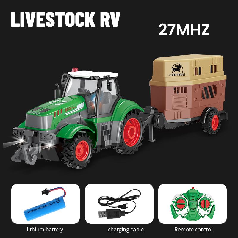 Non-Toxic Rc Farm Tractor 1/24 Remote Control Loader Trailer Farmer Truck Electric Transportation Car Model Toy Kid Children Birthday Gift