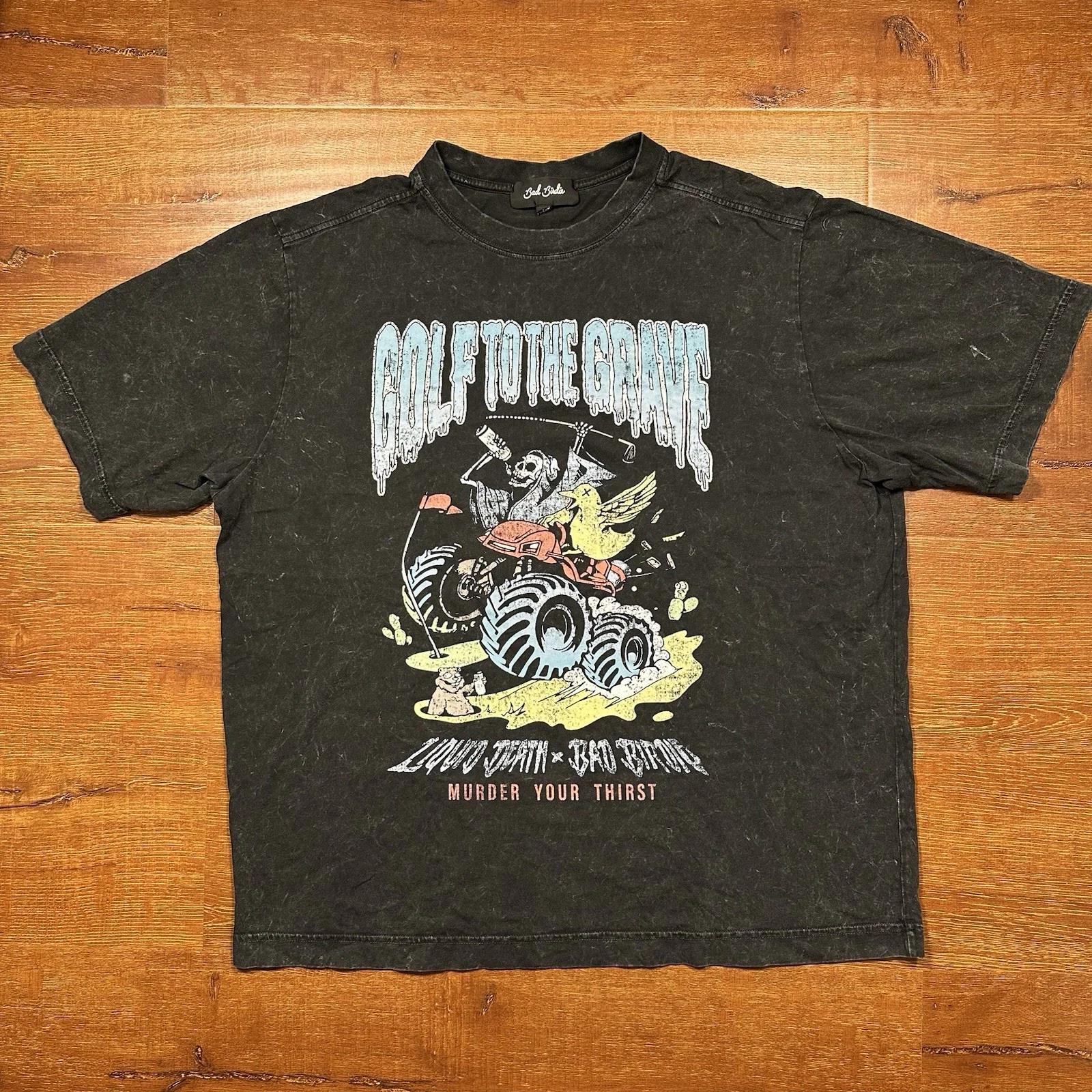Мужская футболка Bad Birdie x Liquid Death XL Черный Кислотная стирка Гольф До гроба Город 4XL